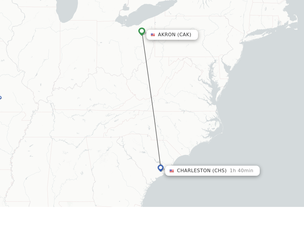 Flights from Akron to Charleston route map