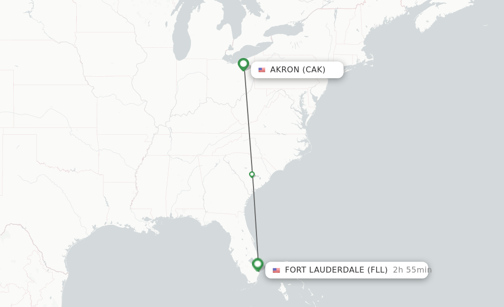 Flights from Akron to Fort Lauderdale route map