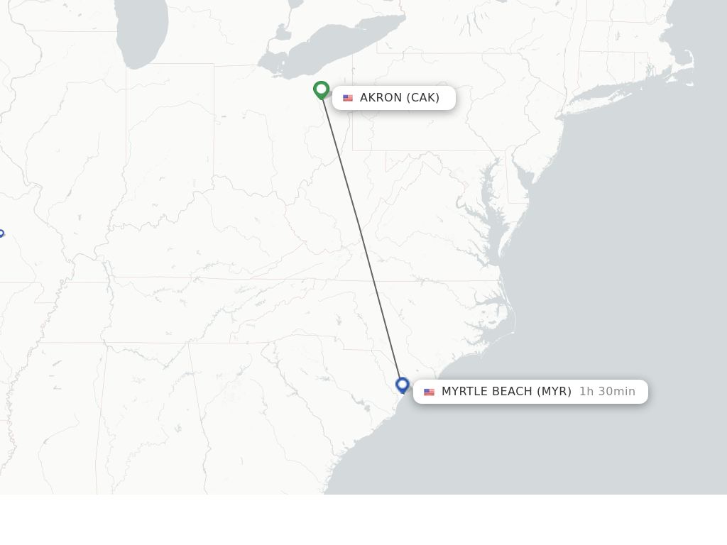 Flights from Myrtle Beach to Akron route map