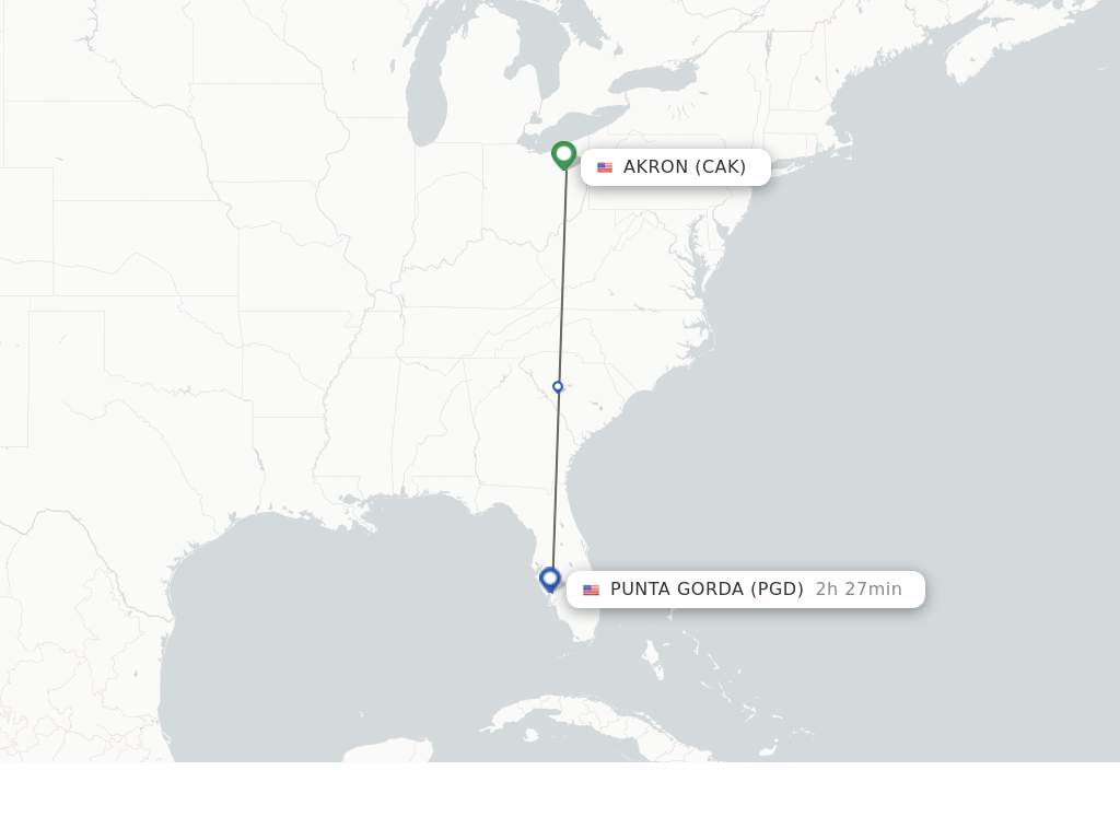 Flights from Akron to Punta Gorda route map