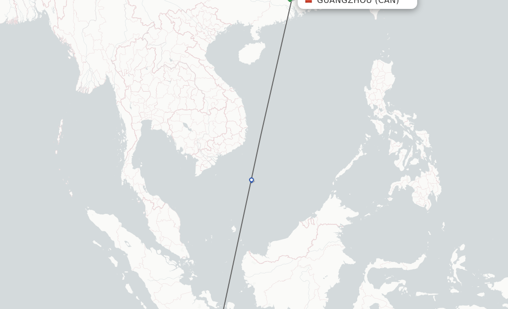 Flights from Guangzhou to Jakarta route map