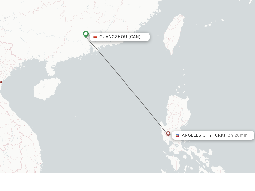 Flights from Guangzhou to Angeles route map