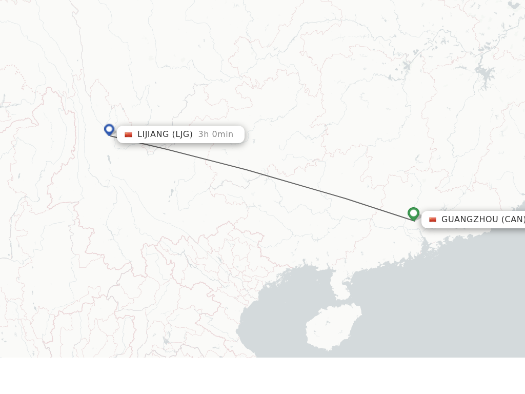 Flights from Guangzhou to Lijiang route map