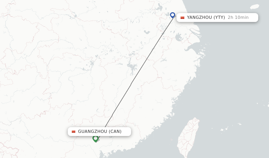 Flights from Guangzhou to Yangzhou route map