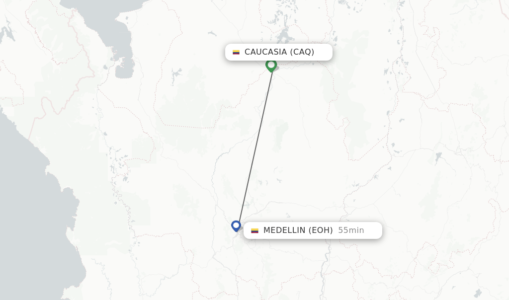 Flights from Medellin to Caucasia route map