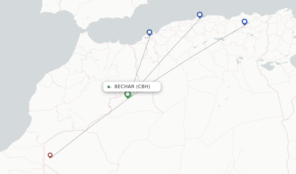 Route map with flights from Bechar with Air Algerie