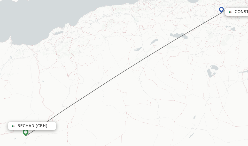 Flights from Bechar to Constantine route map