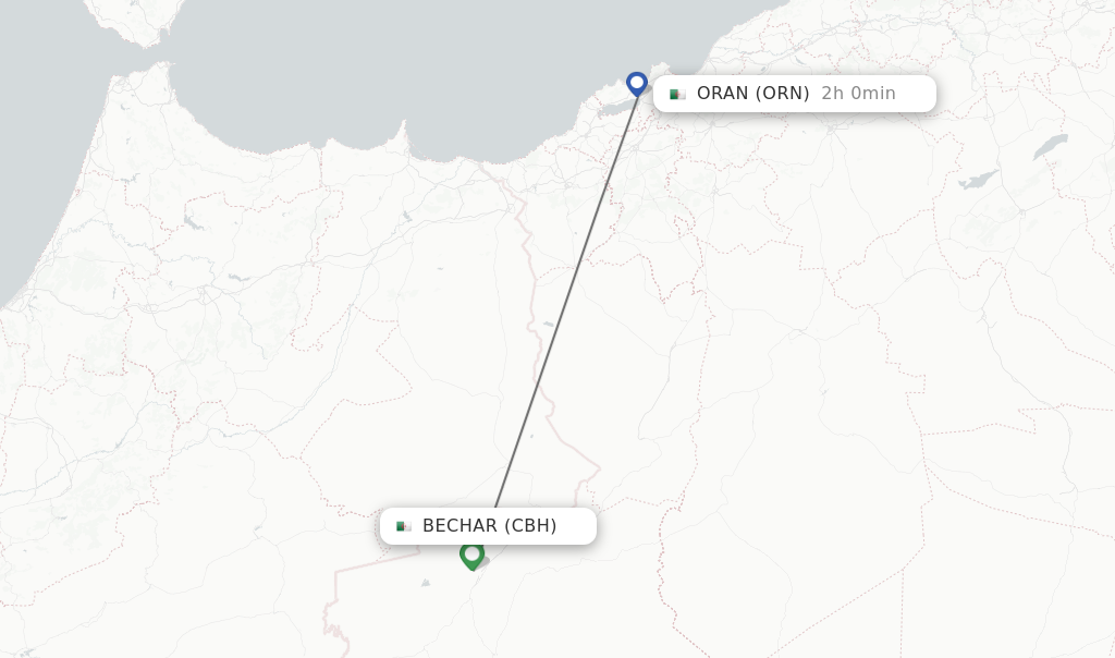 Flights from Bechar to Oran route map