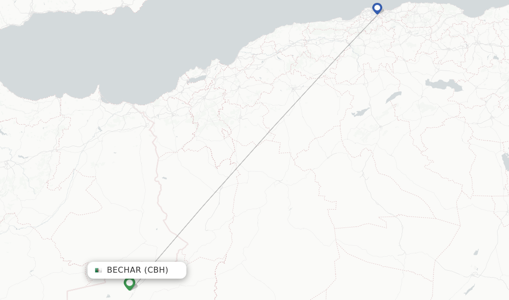 Route map with flights from Bechar with Tassili Airlines