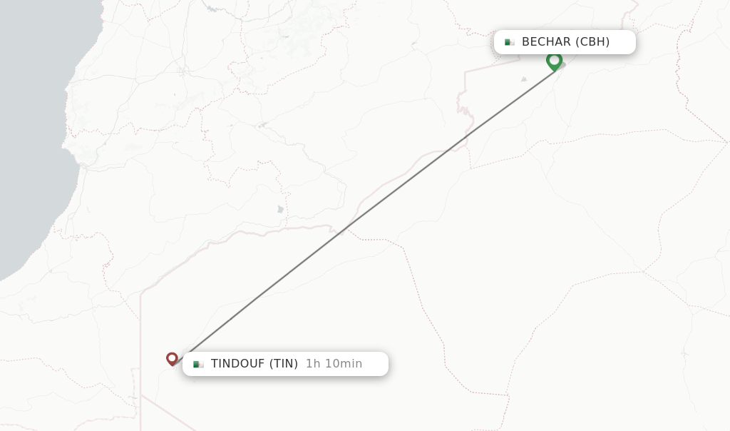 Flights from Bechar to Tindouf route map