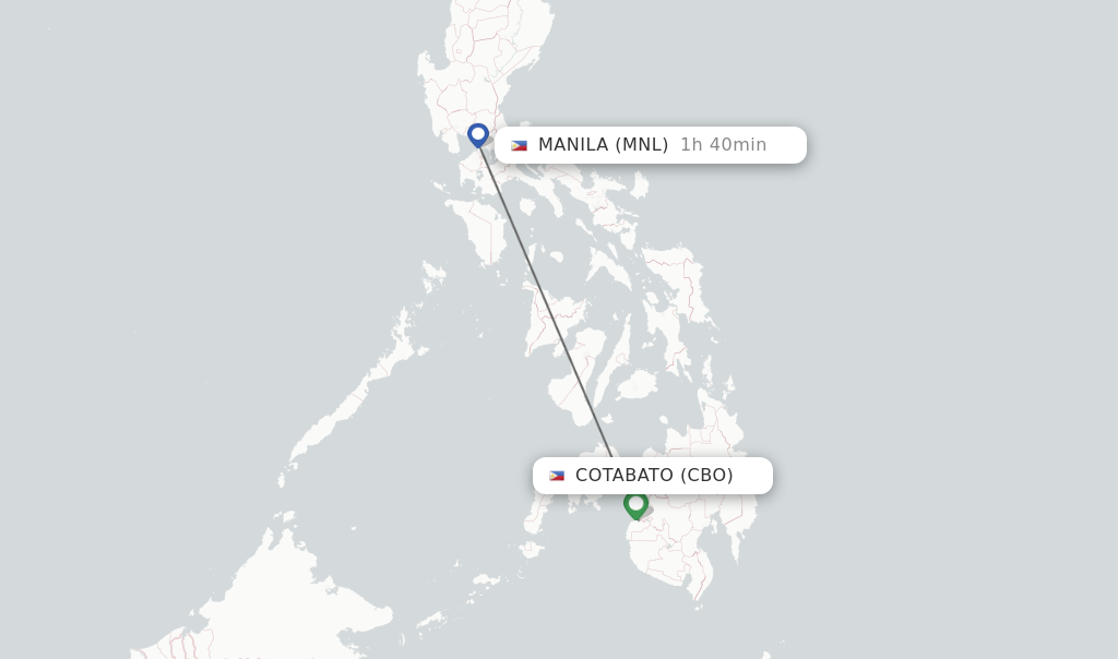 Flights from Cotabato to Manila route map
