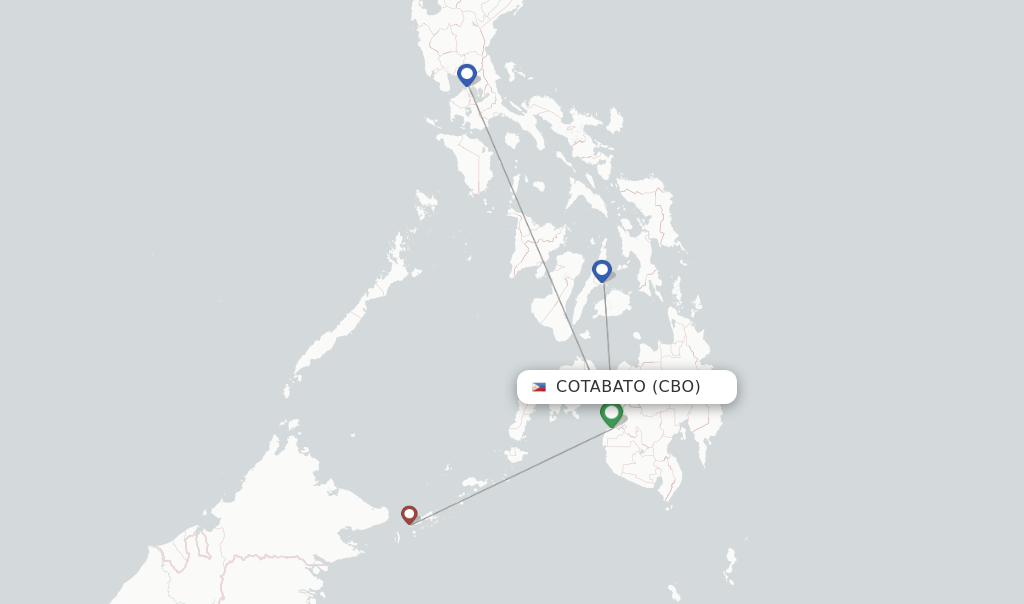 Route map with flights from Cotabato with PAL