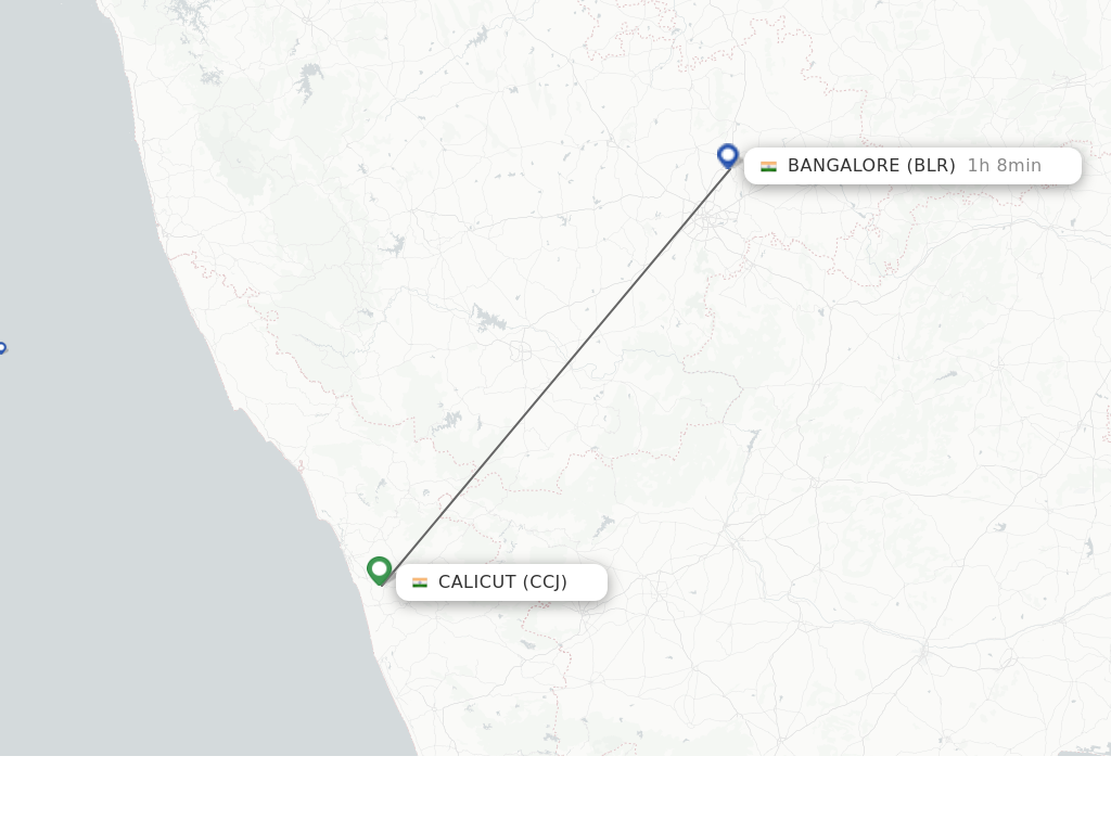Flights from Kozhikode to Bengaluru route map