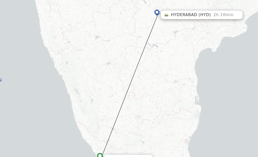 Flights from Kozhikode to Hyderabad route map