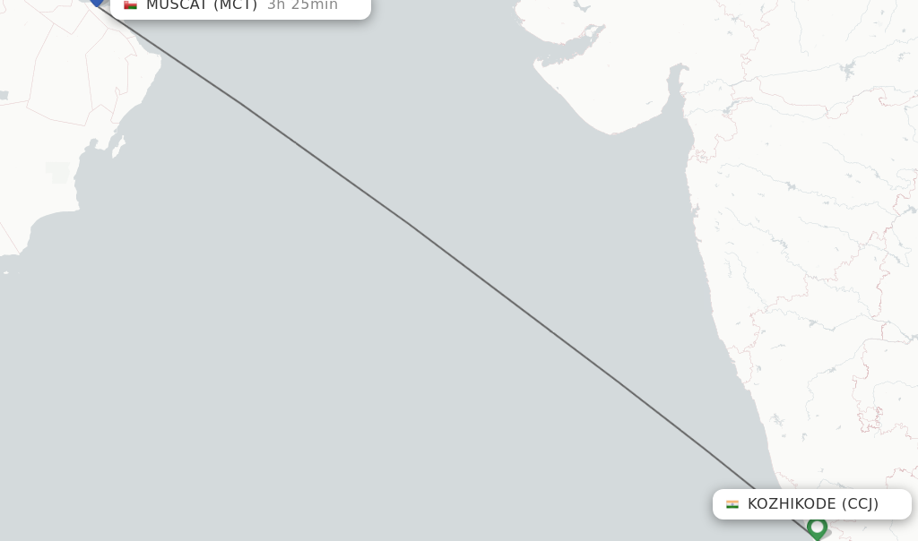 Flights from Kozhikode to Muscat route map