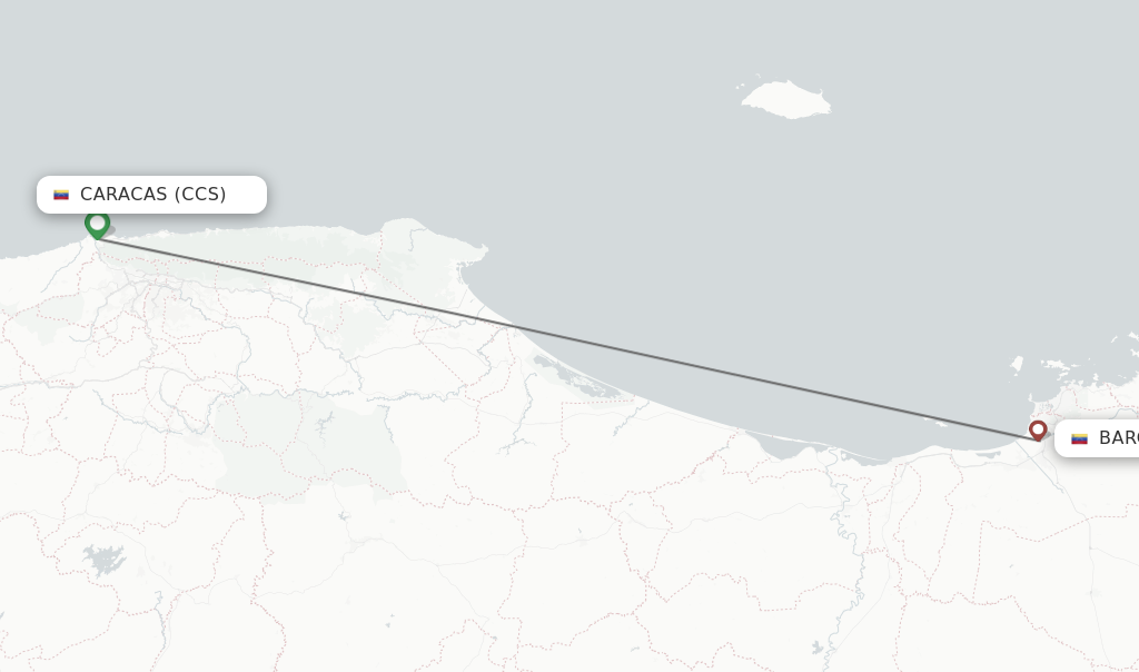 Flights from Caracas to Barcelona route map