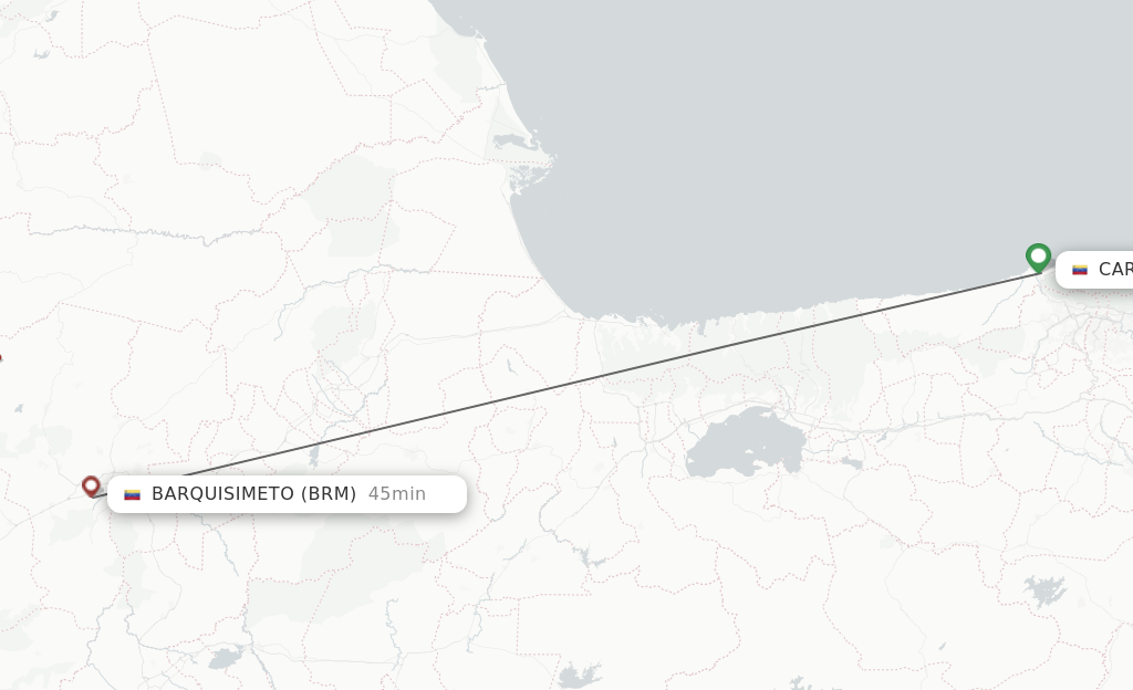 Flights from Caracas to Barquisimeto route map