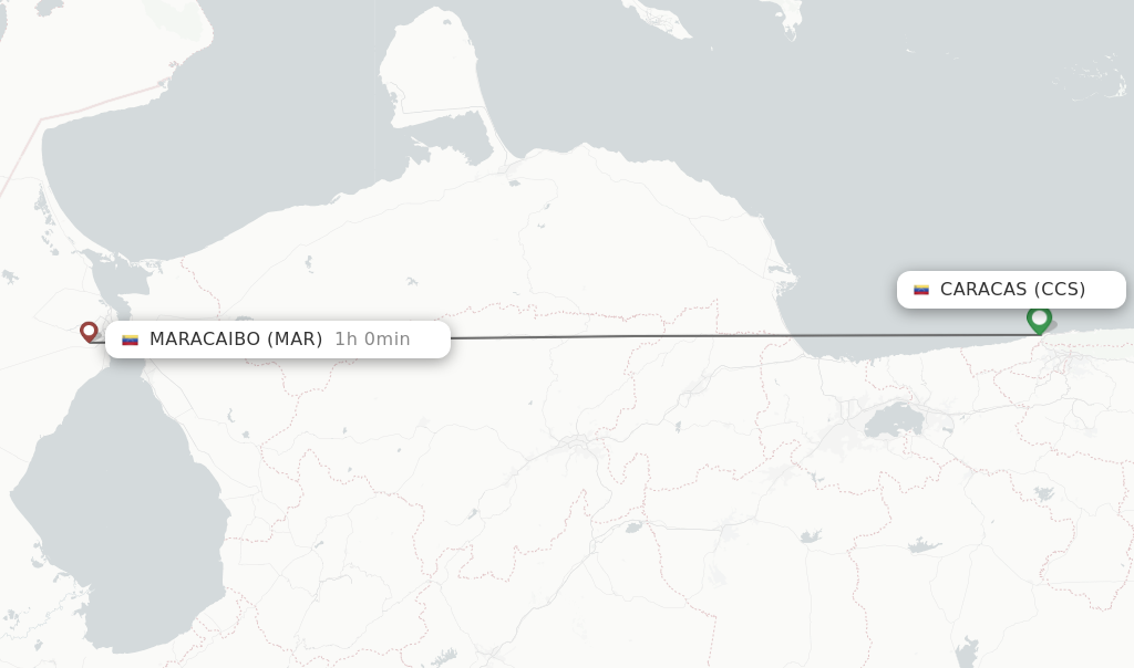 Flights from Caracas to Maracaibo route map