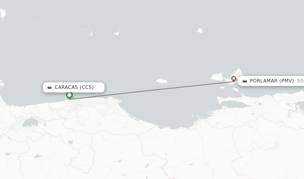 Flights from Caracas to Porlamar route map