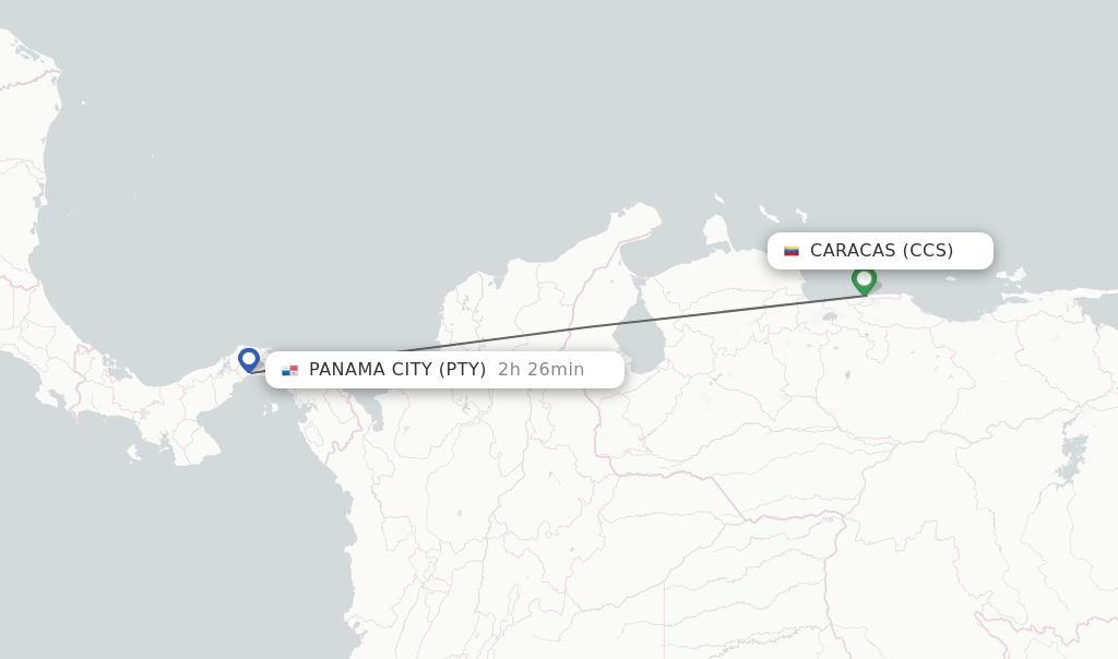 Flights from Caracas to Panama City route map