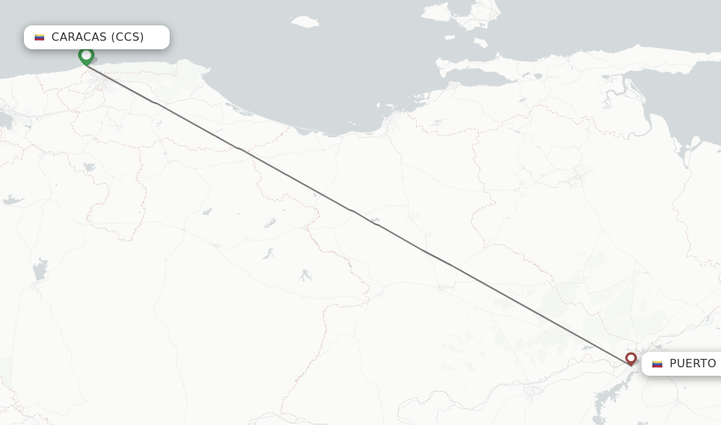Flights from Caracas to Puerto Ordaz route map