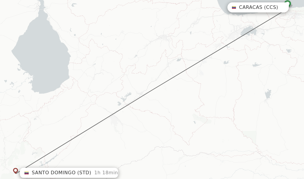 Flights from Caracas to Santo Domingo route map