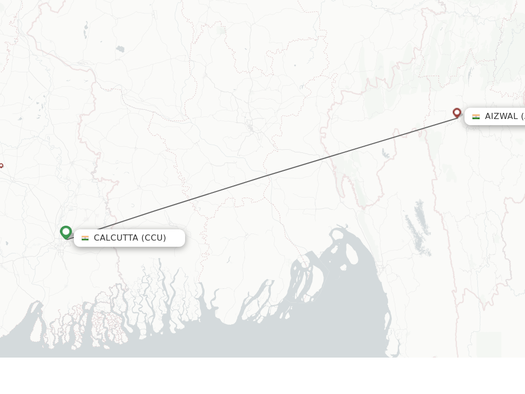 Flights from Kolkata to Aizawl route map