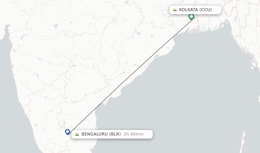 Flights from Kolkata to Bengaluru route map