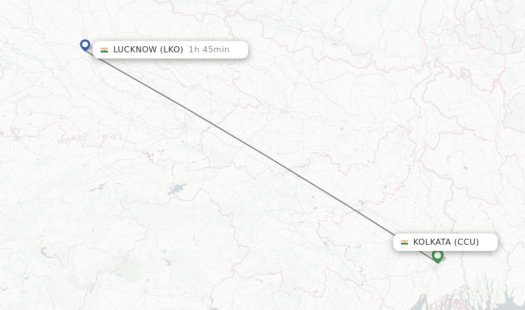 Flights from Kolkata to Lucknow route map