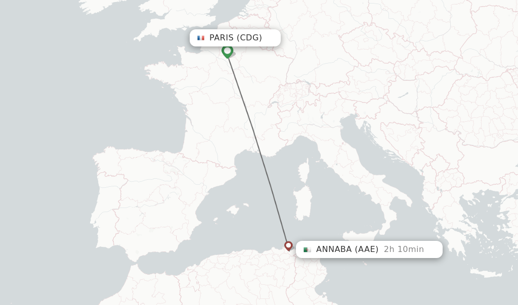 Flights from Paris to Annaba route map