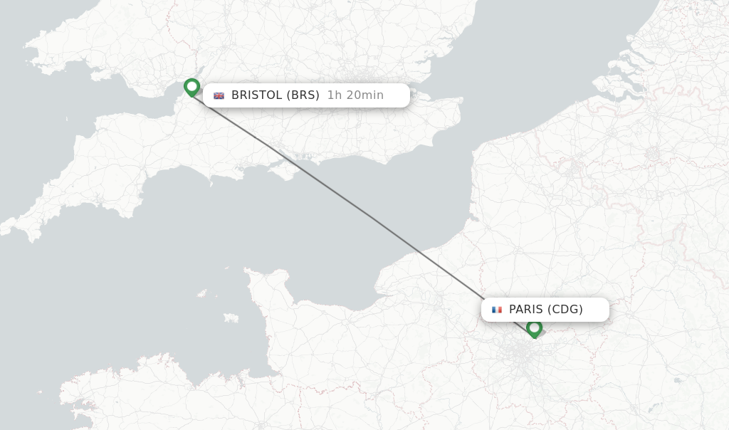 Flights from Paris to Bristol route map