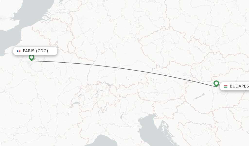 Flights from Paris to Budapest route map