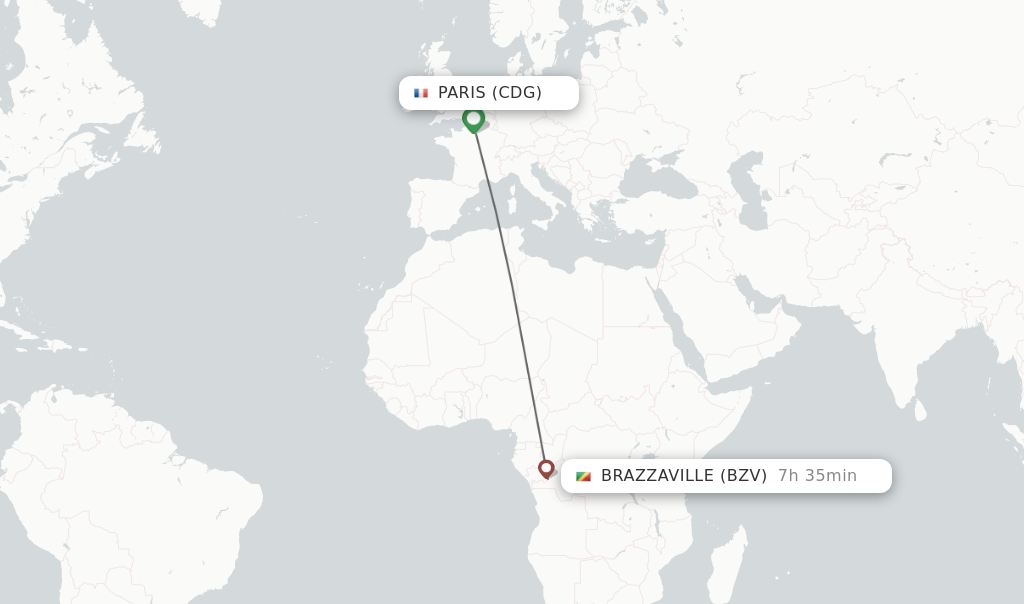 Flights from Paris to Brazzaville route map