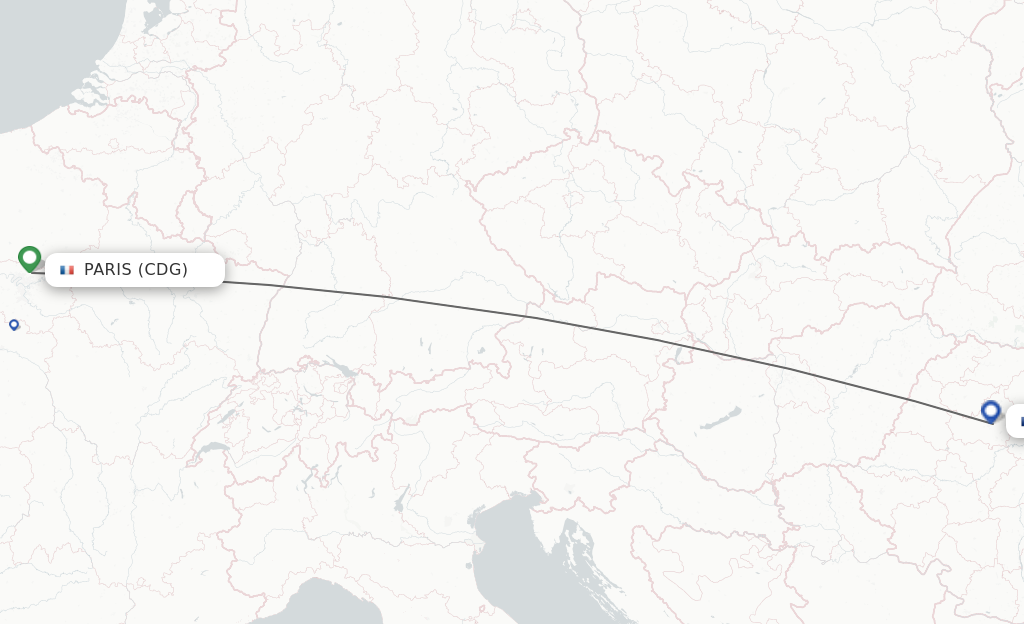 Flights from Paris to Cluj-Napoca route map
