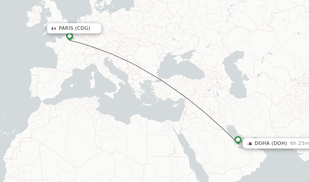 Flights from Paris to Doha route map