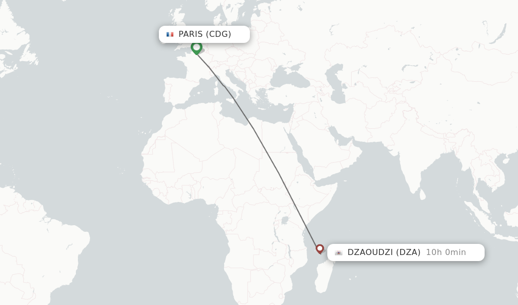 Flights from Paris to Dzaoudzi route map