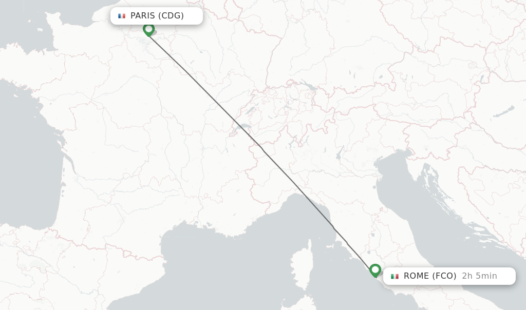 Flights from Paris to Rome route map