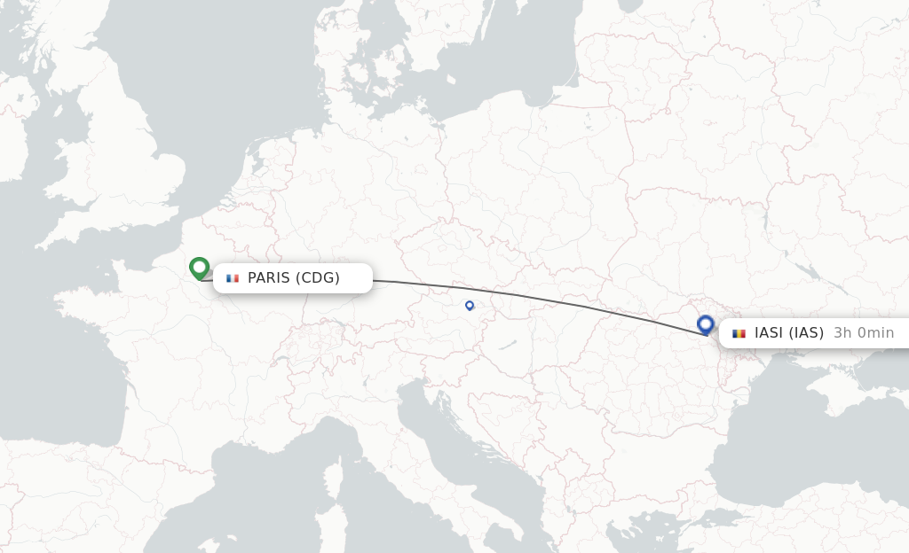 Flights from Paris to Iasi route map