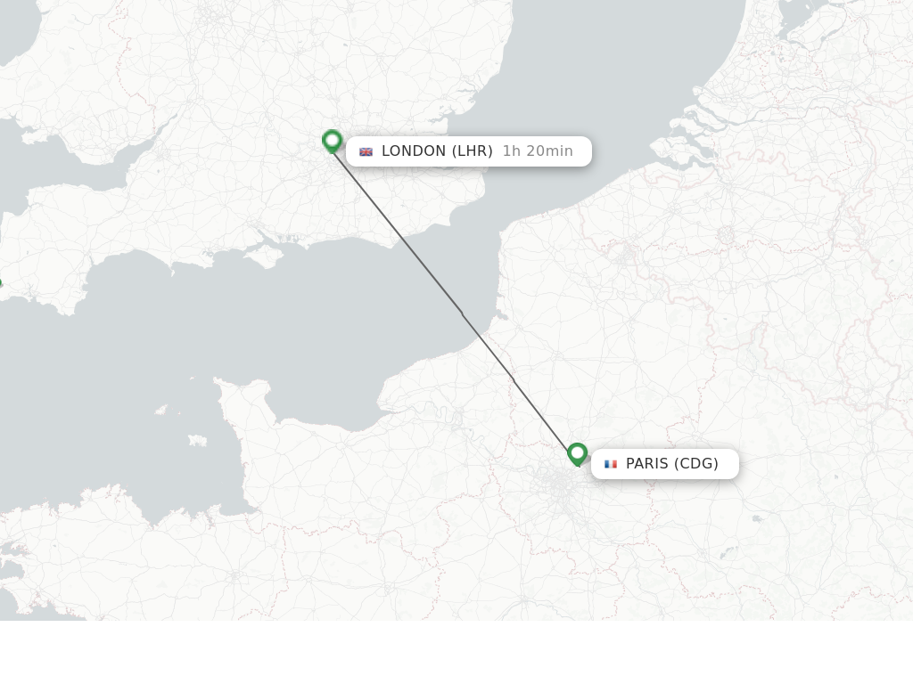 Flights from Paris to London route map