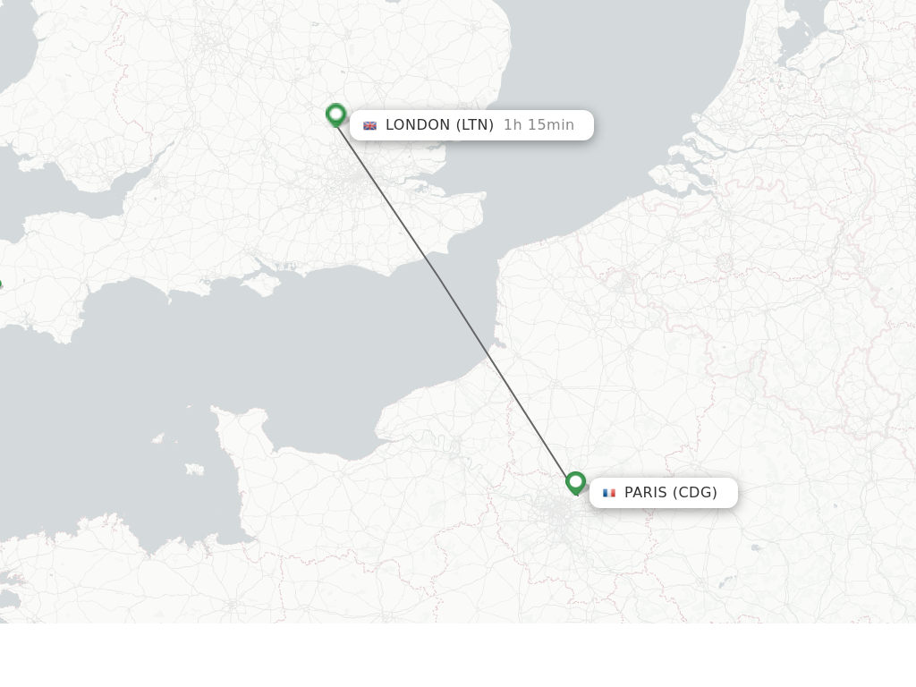 Flights from Paris to London route map