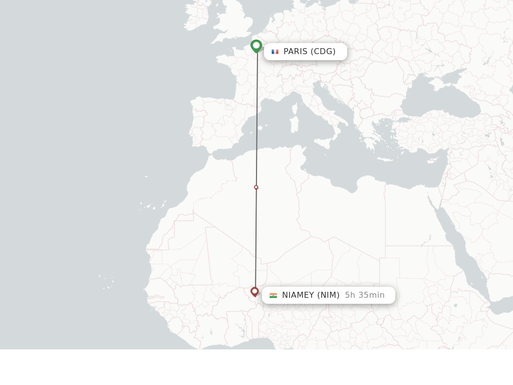 Flights from Paris to Niamey route map