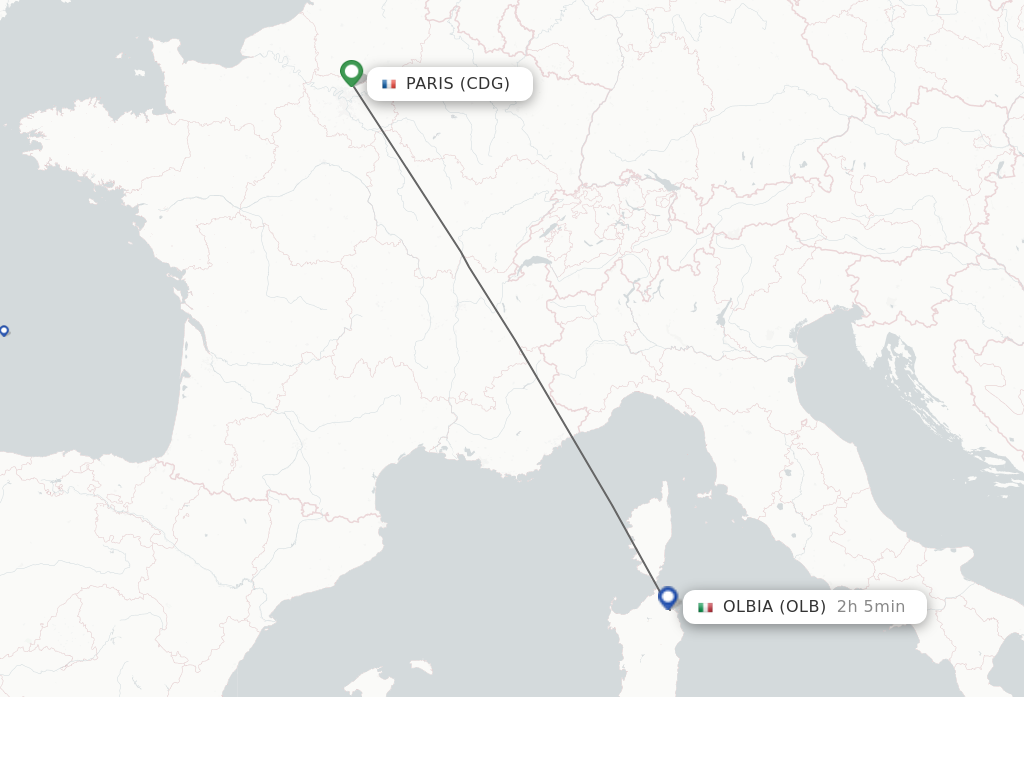 Flights from Paris to Olbia route map