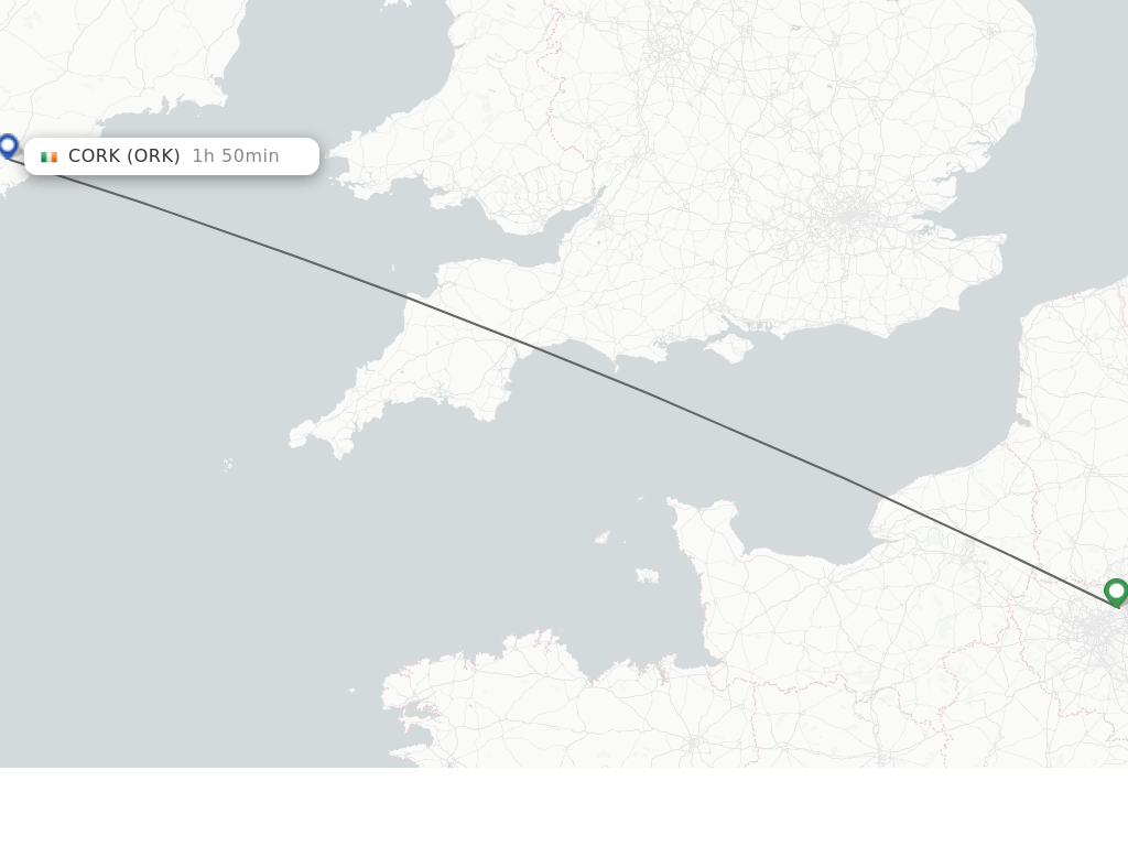 Flights from Paris to Cork route map
