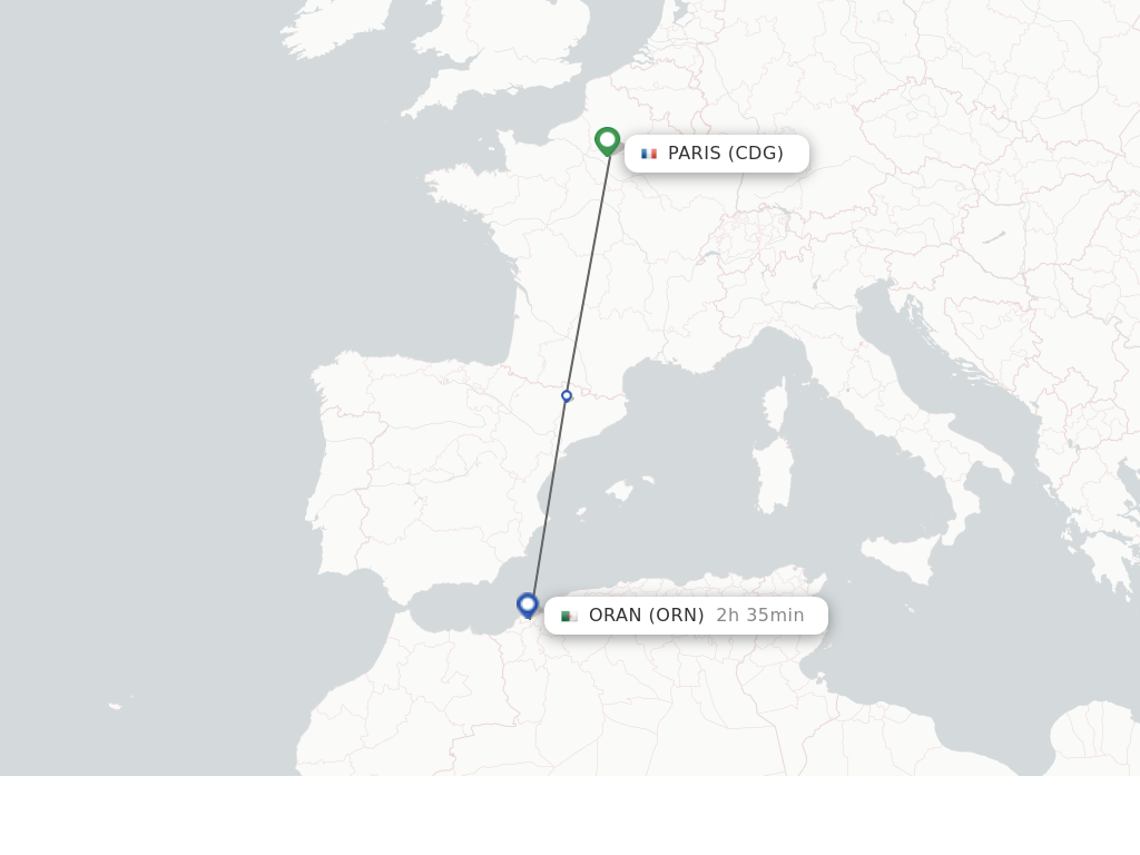 Flights from Paris to Oran route map