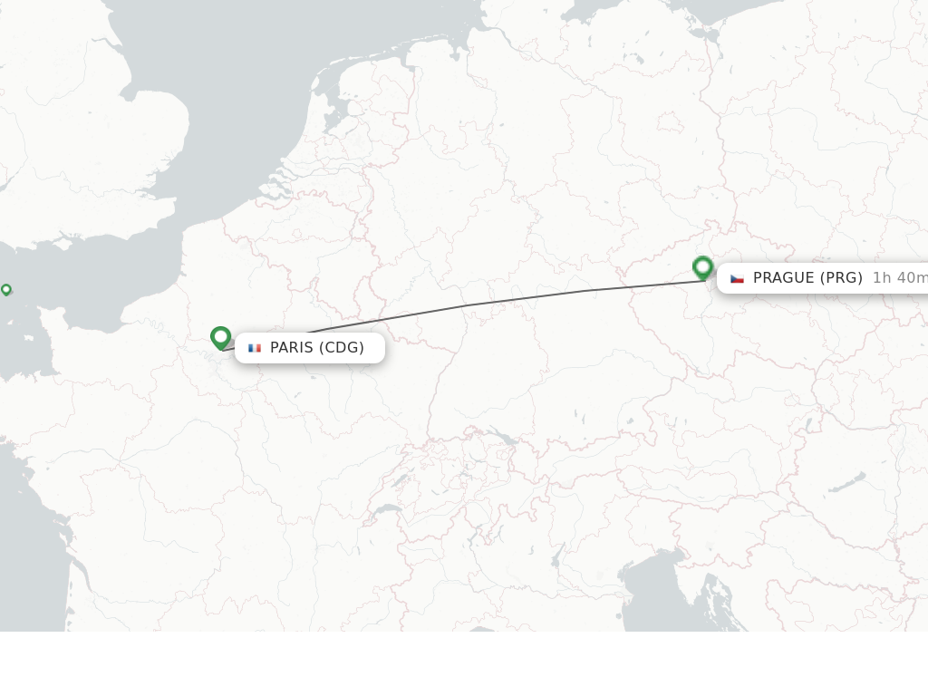 Flights from Paris to Prague route map