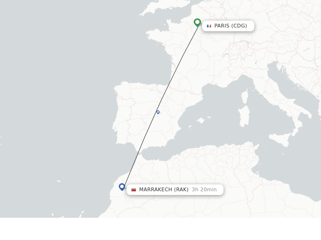 Flights from Paris to Marrakech route map