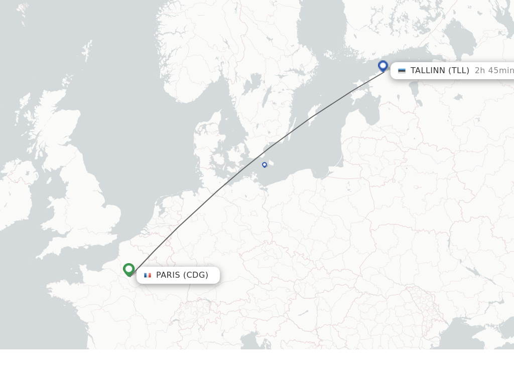 Flights from Paris to Tallinn route map