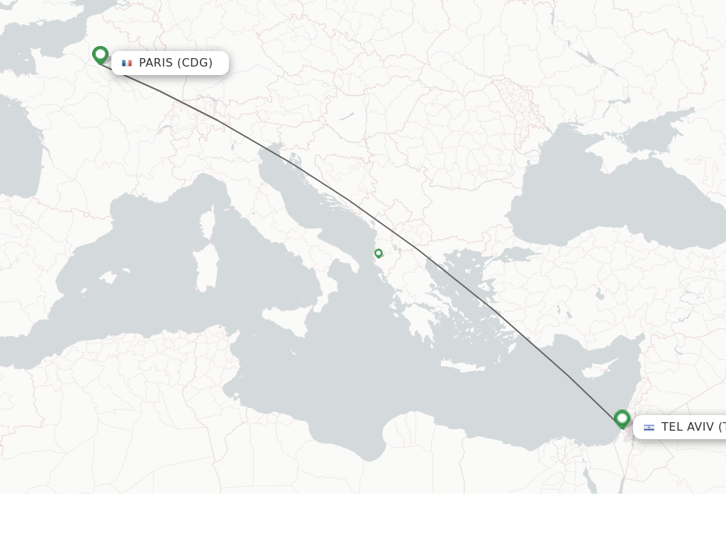 Flights from Paris to Tel Aviv-Yafo route map