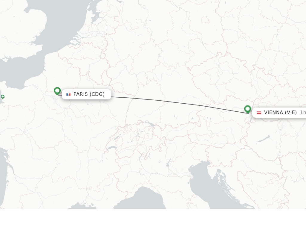 Flights from Paris to Vienna route map