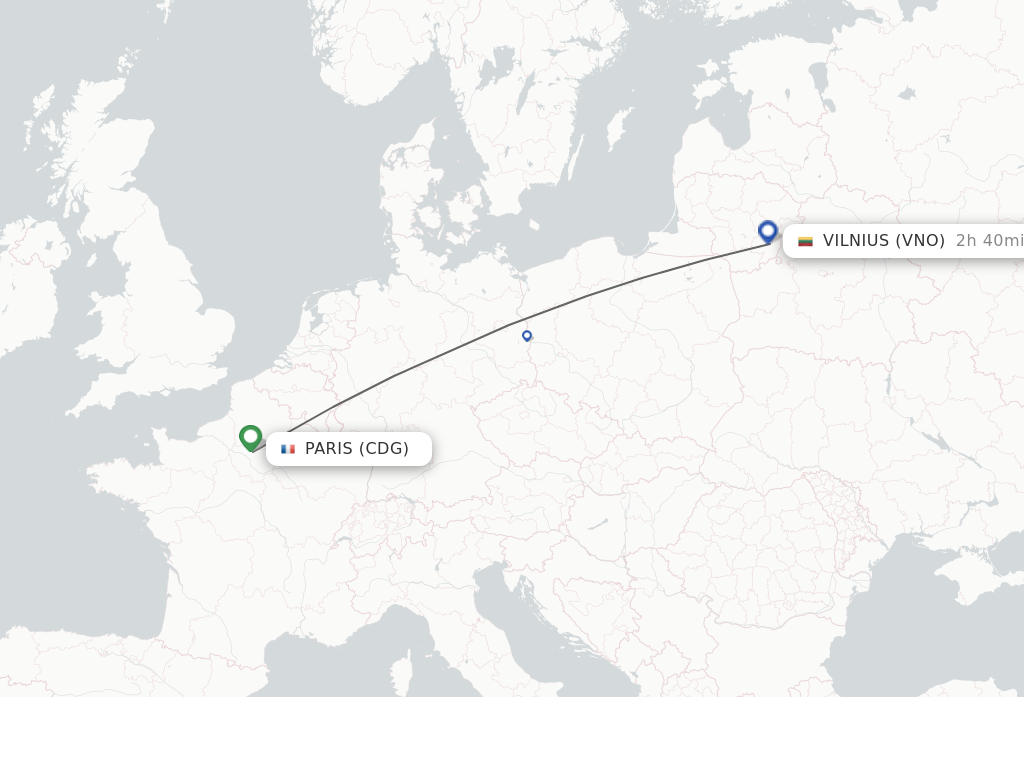 Flights from Paris to Vilnius route map